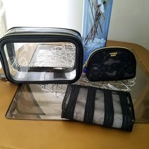 VICTORIAS SECRET 3 in 1 BEAUTY BAG SET CLEAR COSMETIC TRIO MAKEUP TRAIN CASE